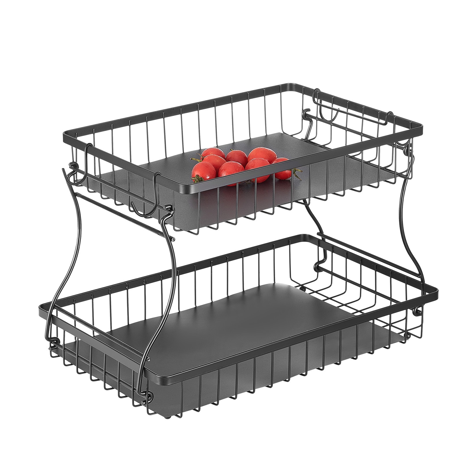 2 Tier Fruit Basket Stand With Banana Hanger For Kitchen Worktop_voghion.com
